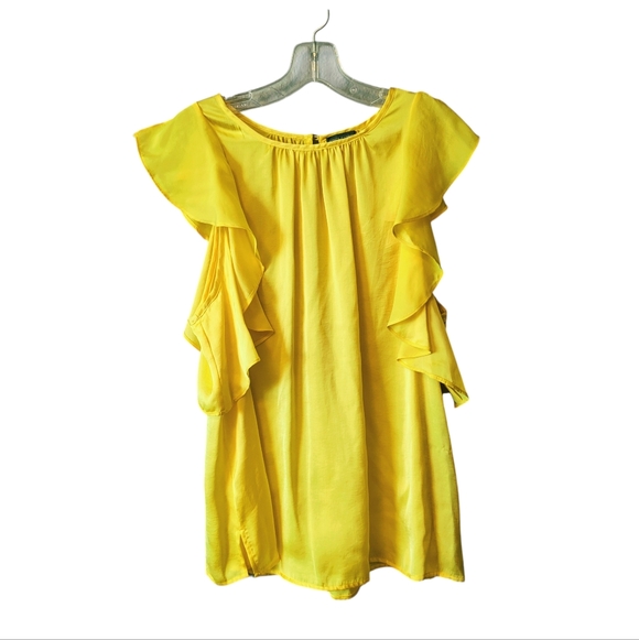 NWT Vince Camuto Bright Yellow Ruffled Sleeve Blouse Top Sz. L - Picture 9 of 9